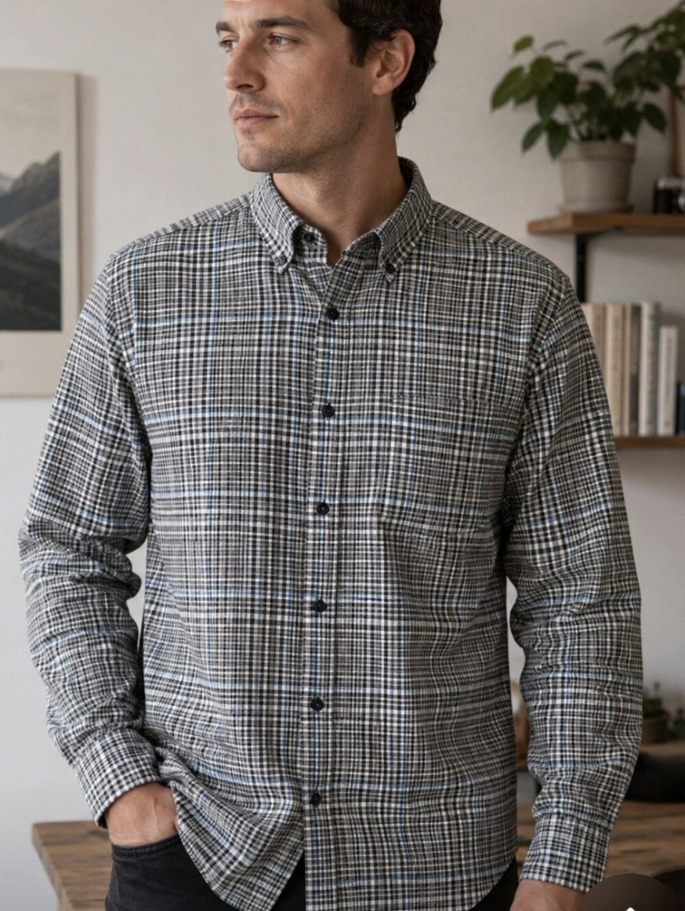 Forsyth Of Canada Mens Size Large Non-iron 100% Cotton Plaid Button-Down Shirt